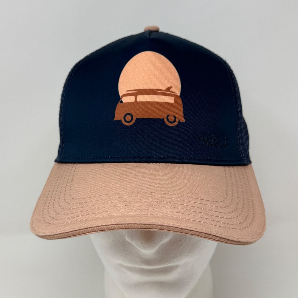 prAna Women Navy Blue Dusty Rose Surf Van Sun Trucker Hat Snapback